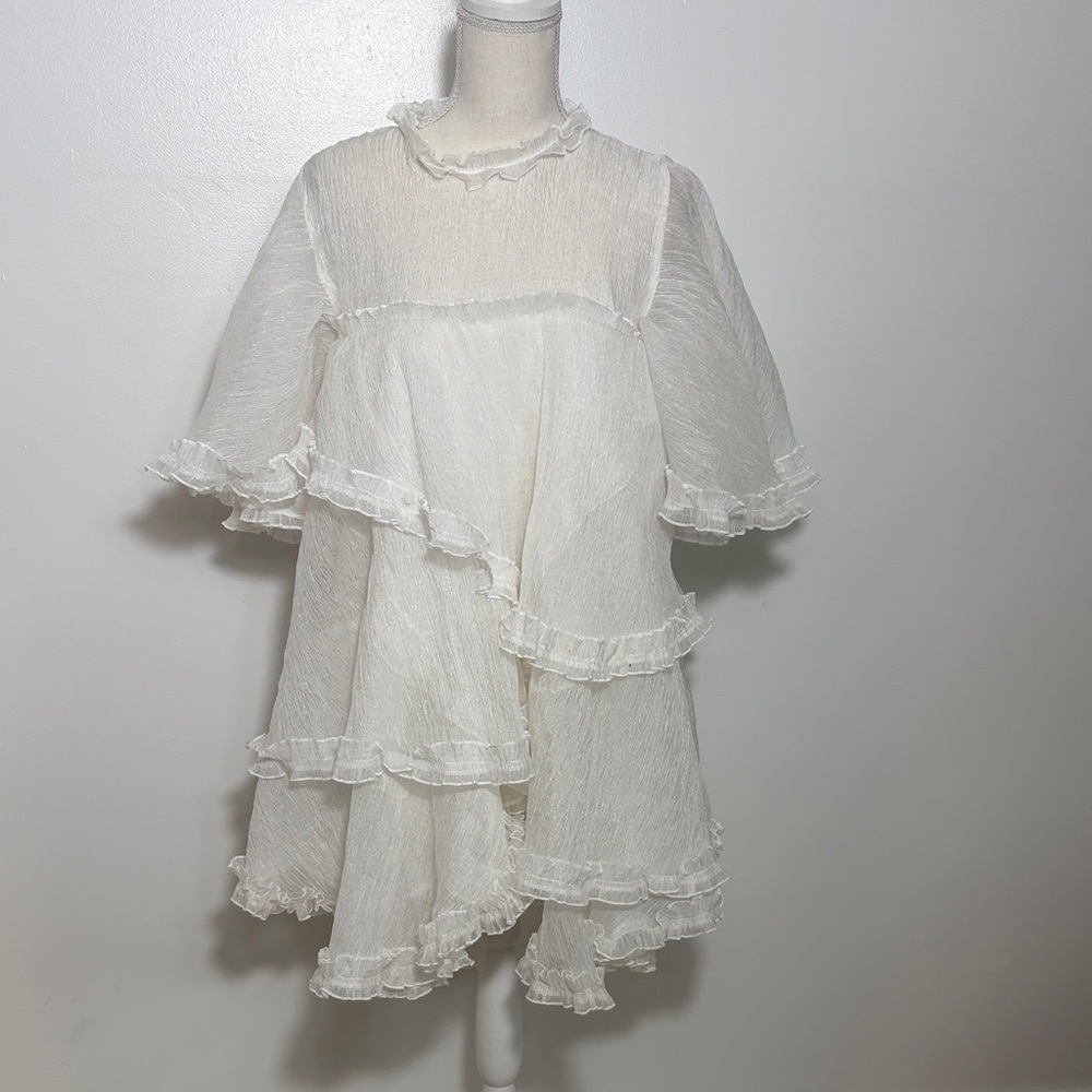 Stella Nova Tiered Elegant White Ruffled Dress Size 40
